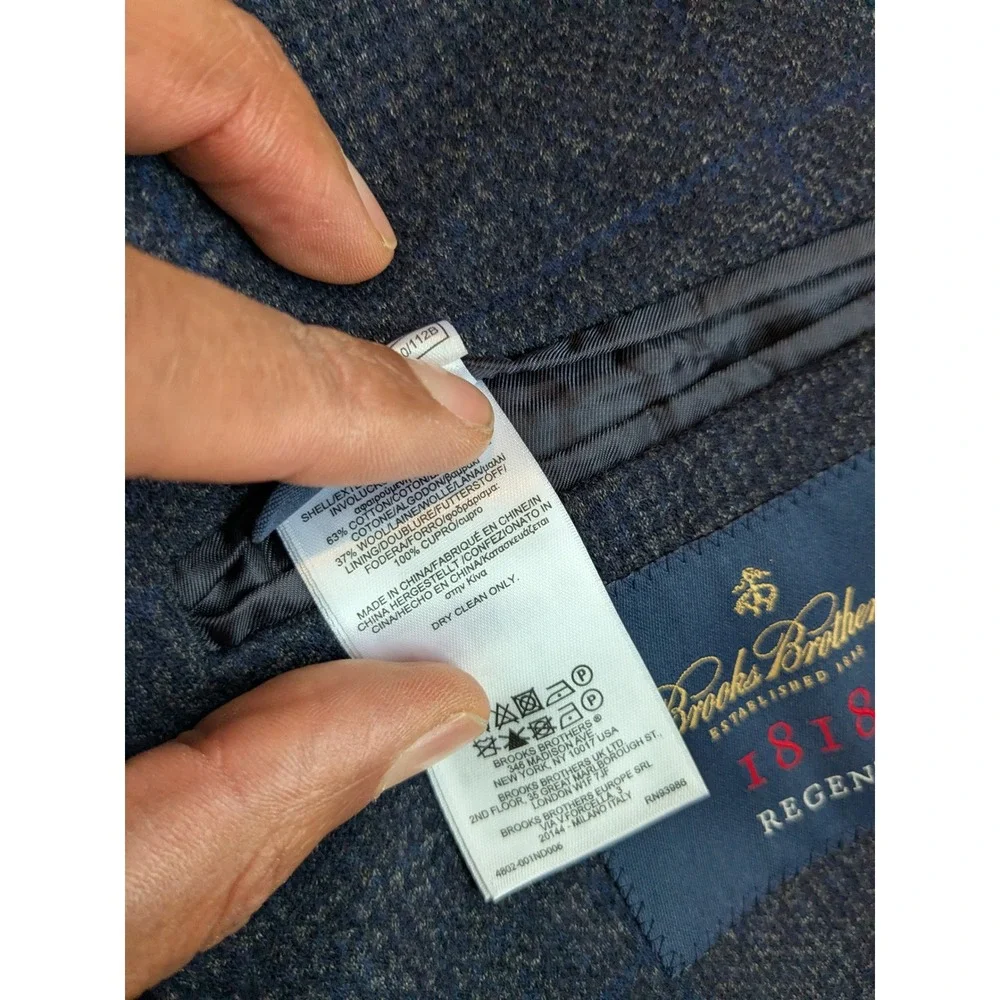Brooks Brothers 1818 Regent Navy Plaid Wool/Cotton Super Soft Jacket Blazer  44R - Picture 10 of 16